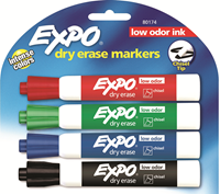 Low Odor Dry Erase Markers Chisel Tips 4/Pk