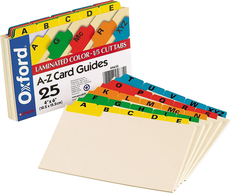OXFORD LAMINATED TAB INDEX CARDS 4x6