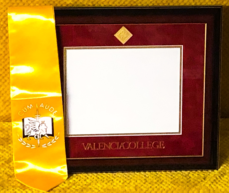 Valencia College Diploma Frame W/ Mahogany/Gold Frame Red/Gold Mat Gold