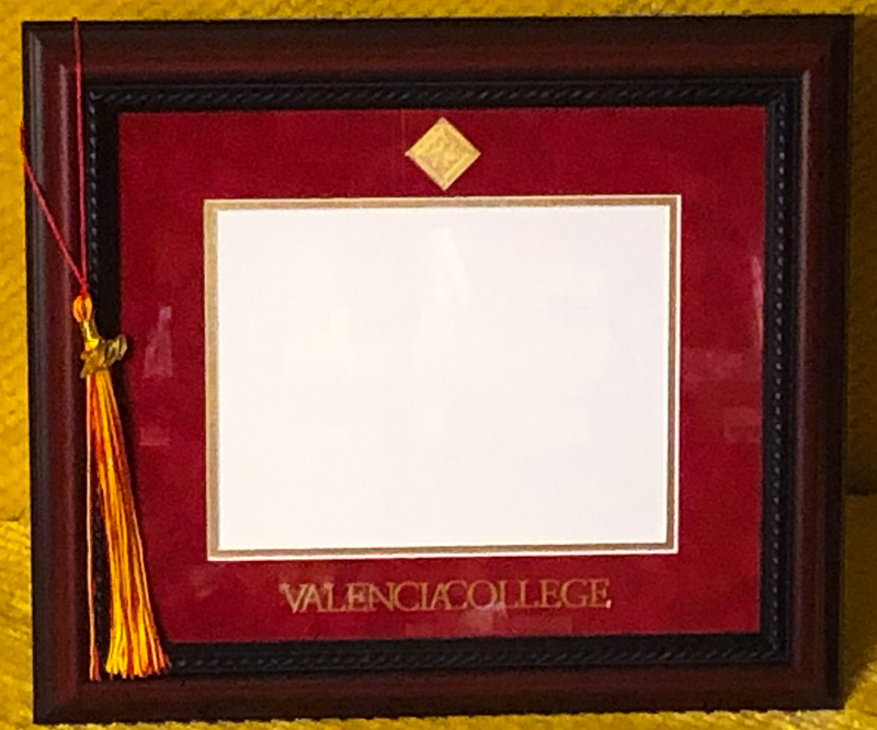 Valencia College Diploma Frame W/ Walnut Rope Frame Red/Gold Mat/Gold