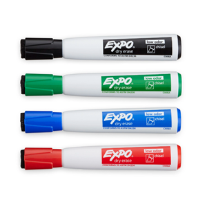 EXPO® Magnetic Dry Erase Markers With Eraser, Chisel Tip, Assorted Ink Colors, Pack Of 4