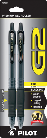 G2 Retractable Gel Pen 0.7Mm 2/Pk
